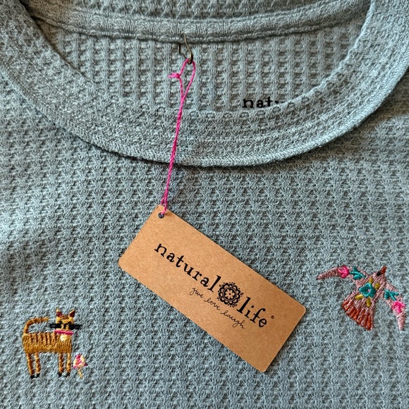 Natural Life Blue Long Sleeve Shirt with Colorful Embroidery NWT size X-Small - Picture 2 of 12